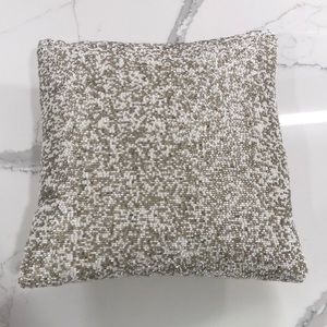 White and Silver Beaded Accent Pillow, 11.5” Square